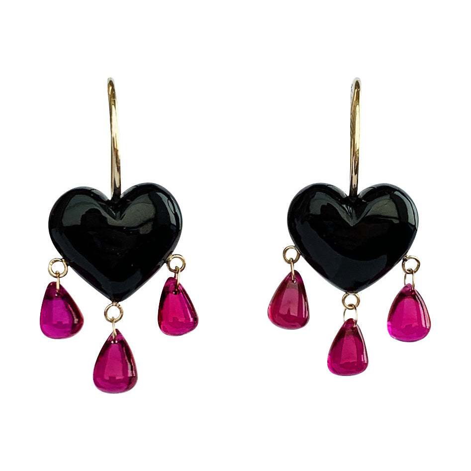 Bleeding Onyx Heart Earrings