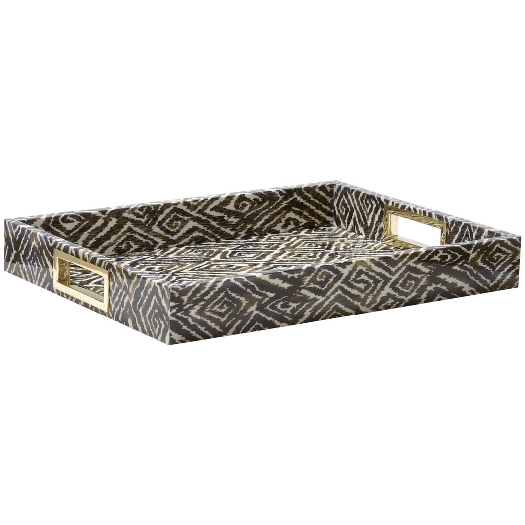 Ikat Lacquer Tray, Cedar Brown