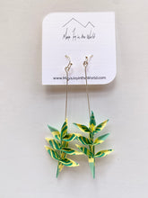 Load image into Gallery viewer, Green &amp; Yellow Spring Leaf Origami Earrings