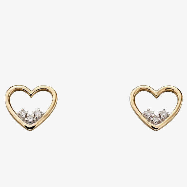 9ct Yellow Gold Diamond Open Heart Stud Earrings Ge2154 Burrells