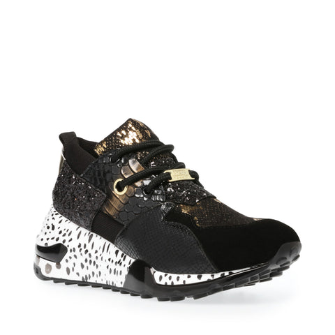 black and gold designer trainers