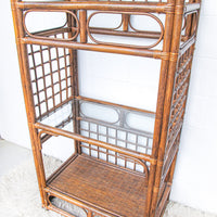 Bamboo Rattan Shelf with Glass Inserts (2 Available and Sold Individually)