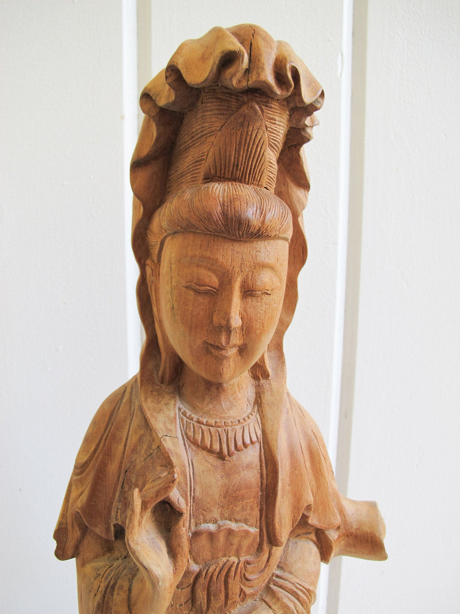 Wood Carving of a Woman Sculpture Statue Buddah