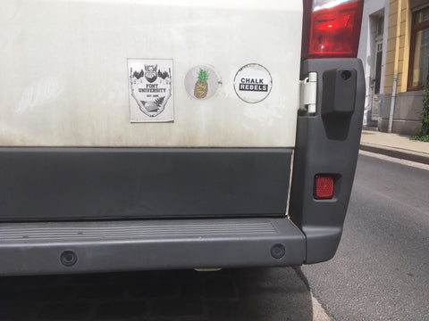 Climber van with Chalk Rebels sticker