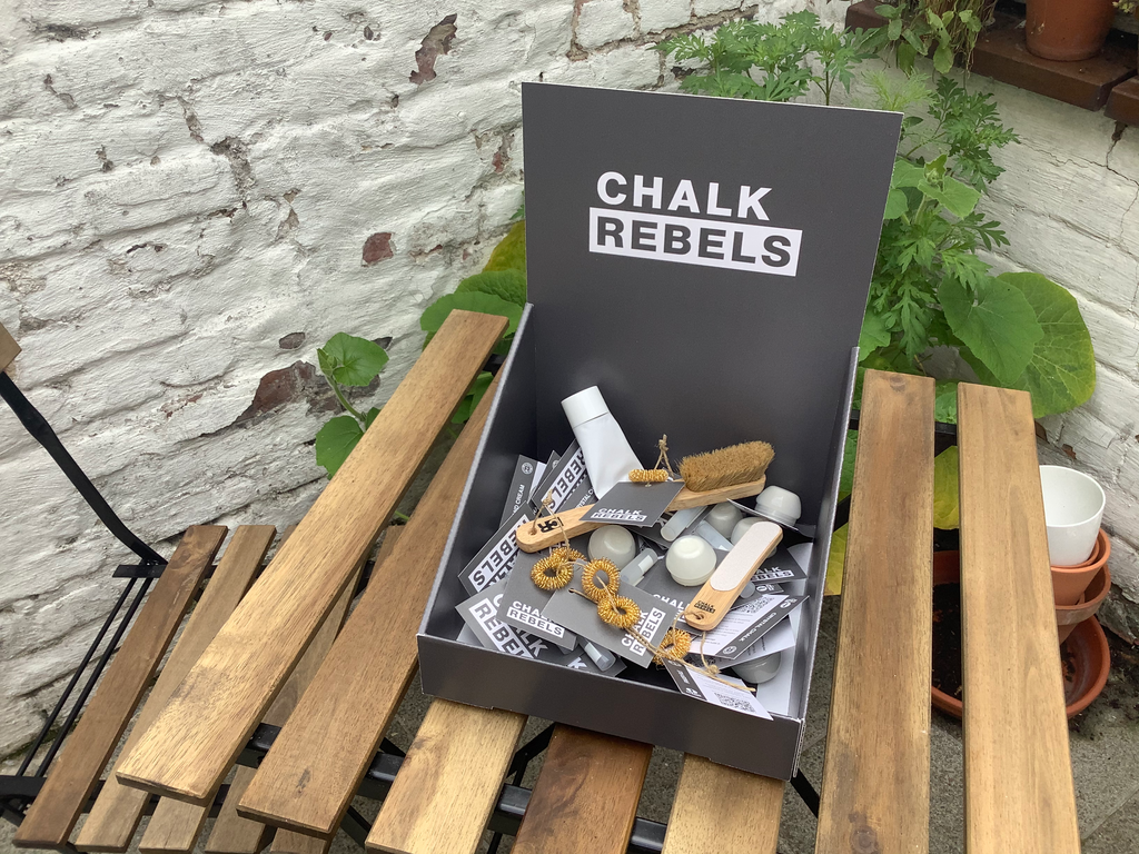 Chalk Rebels point of sale display case with samples