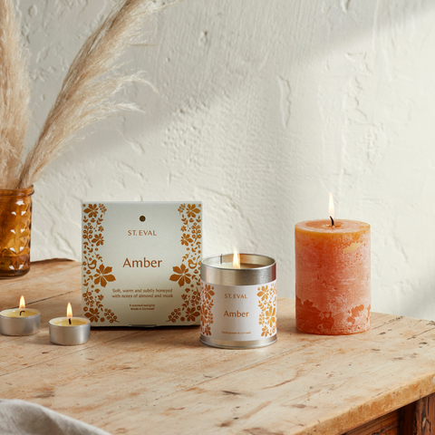 St. Eval Amber Scented Tin, Tealights and Pillar