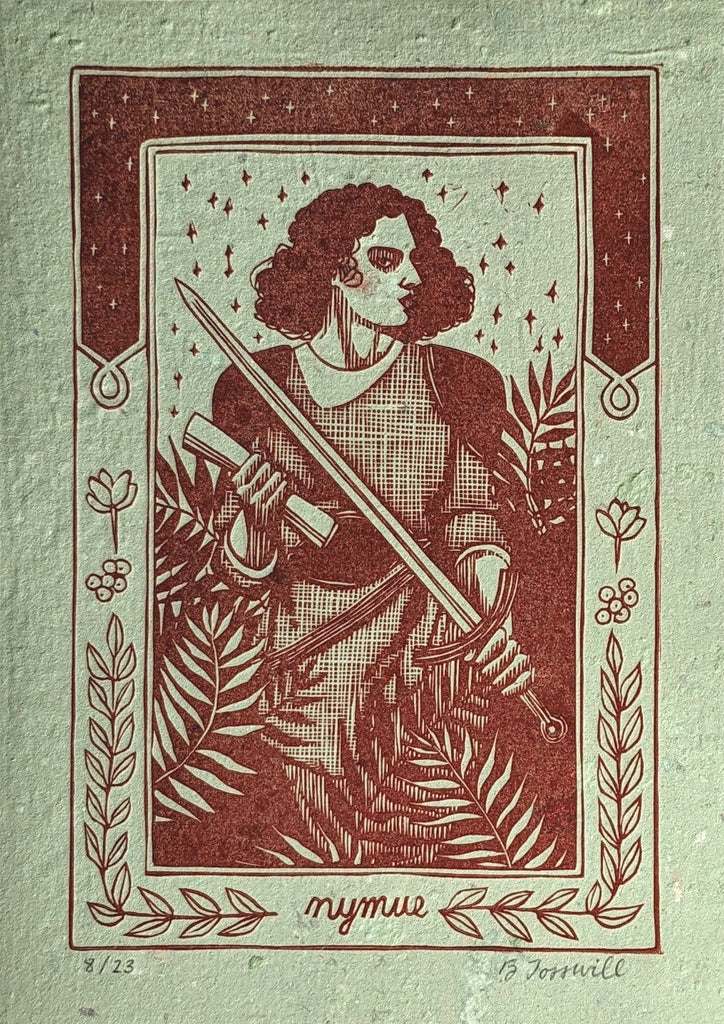 Nymue linocut print inspired by the Changeling by Annerb