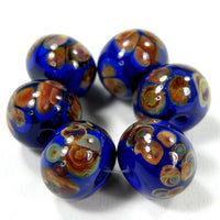 Frit, Handmade Lampwork Glass Beads, Cobalt Blue, Raku, Shiny, Glossy