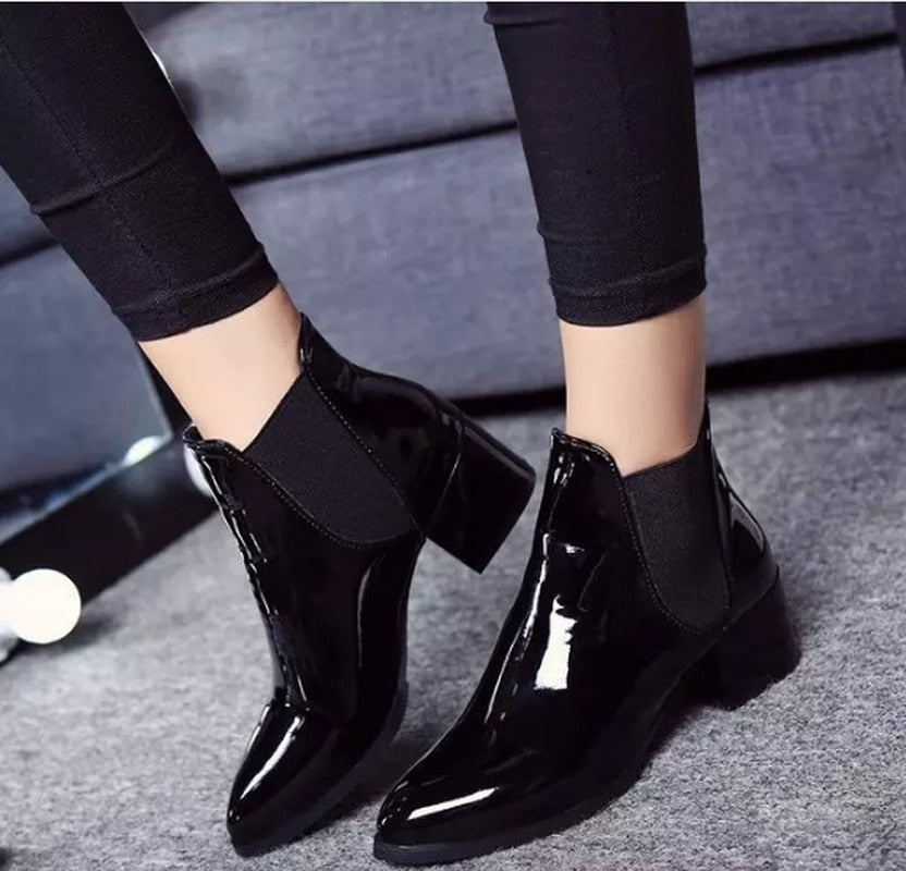 ladies patent leather ankle boots