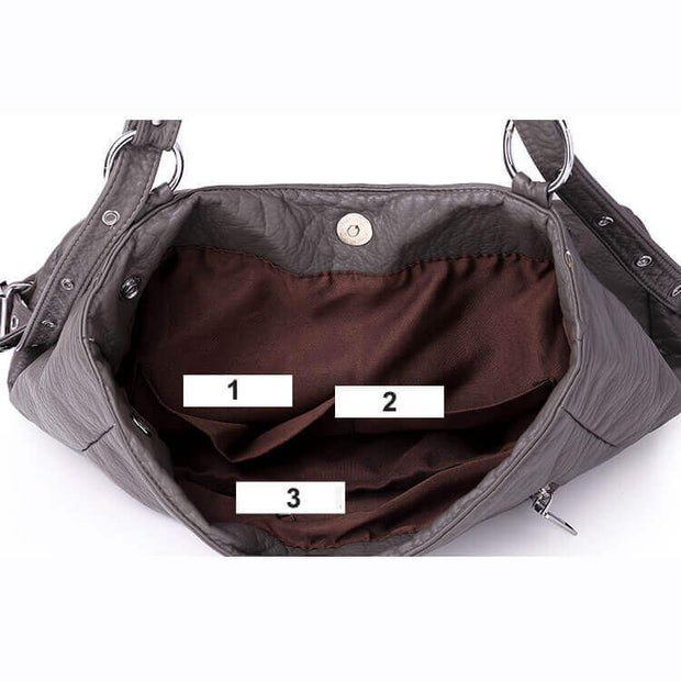 3 In 1 Women Hobos Shoulder Bag Soft Leather Travel Backpack