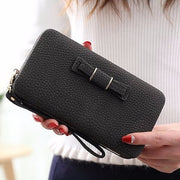Women Bowknot Wallet Phone Card Holder Wrist Strap Clutch Bag