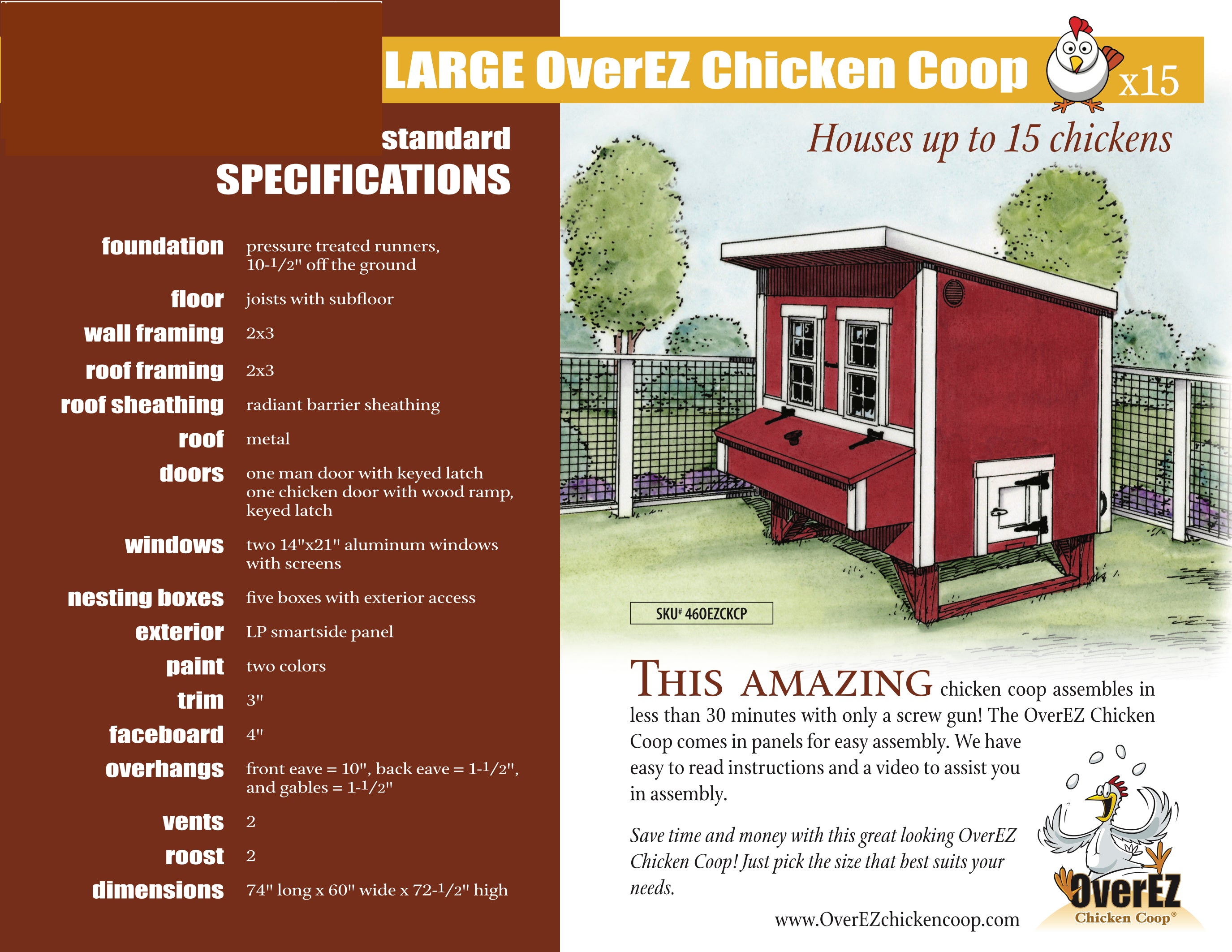 Large OverEZ Chicken Coop Spec Sheet
