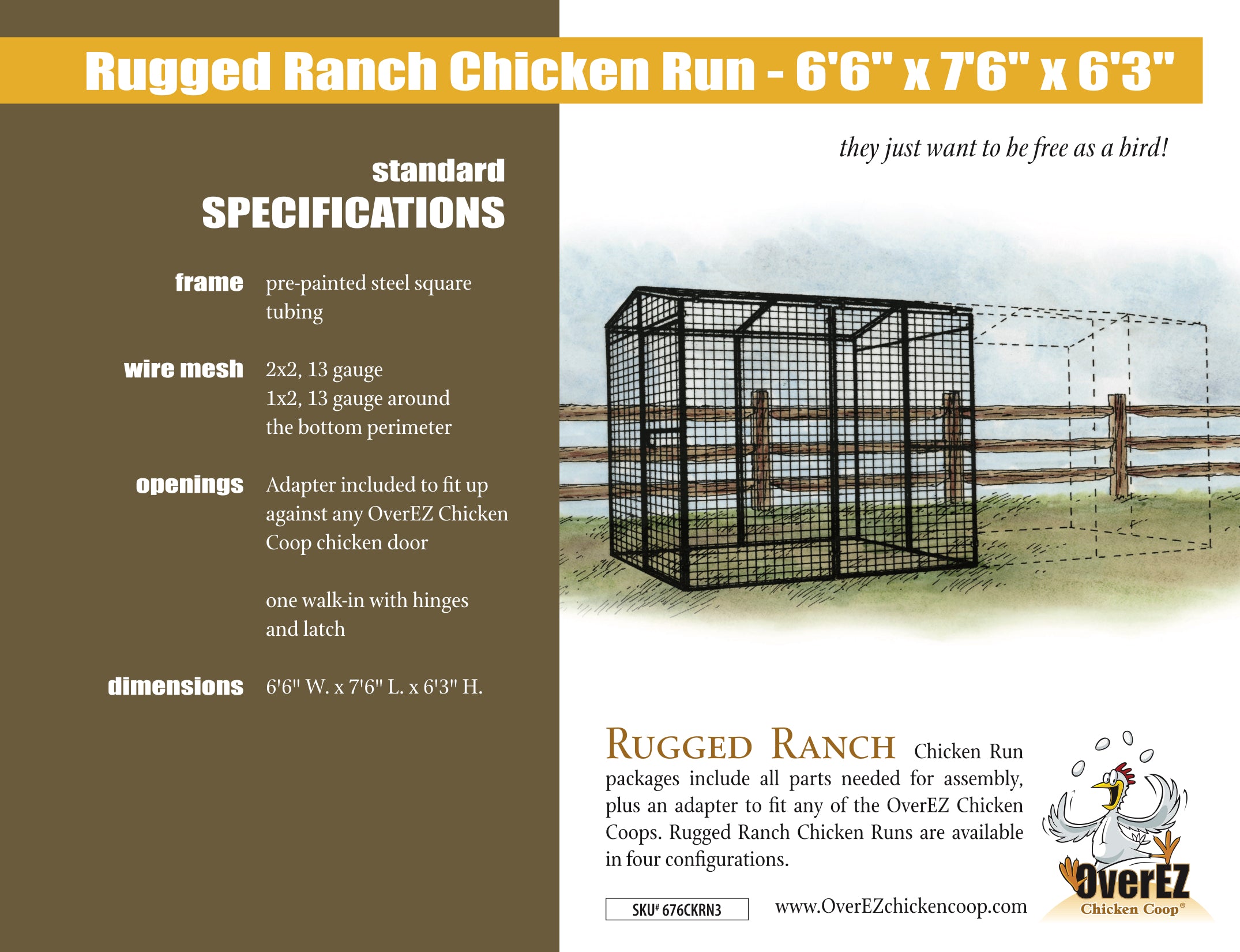 Rugged Ranch Chicken Run 6'6"x7'6"x6'3" Spec Sheet