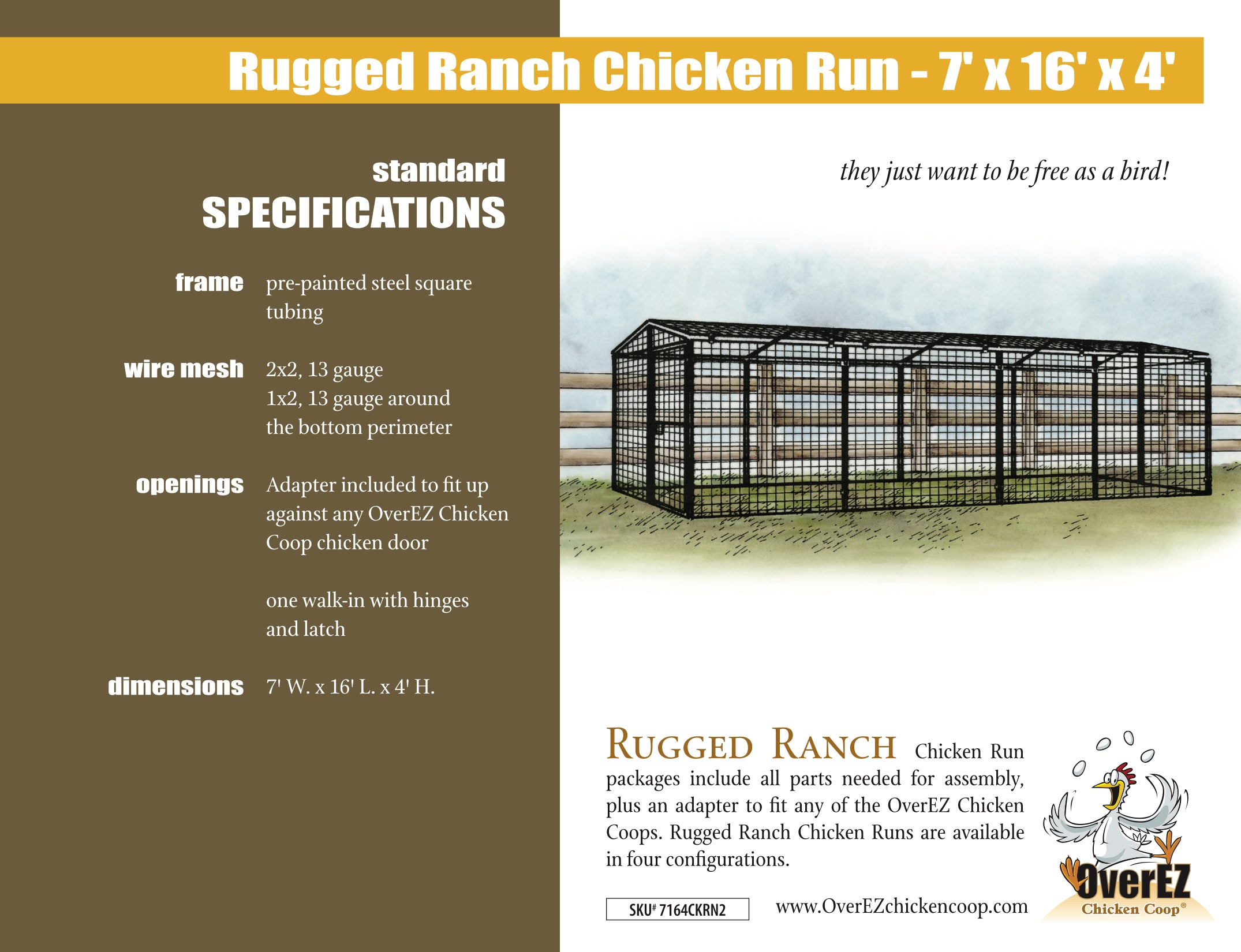 Rugged Ranch Chicken Run 7x16x4 Spec Sheet