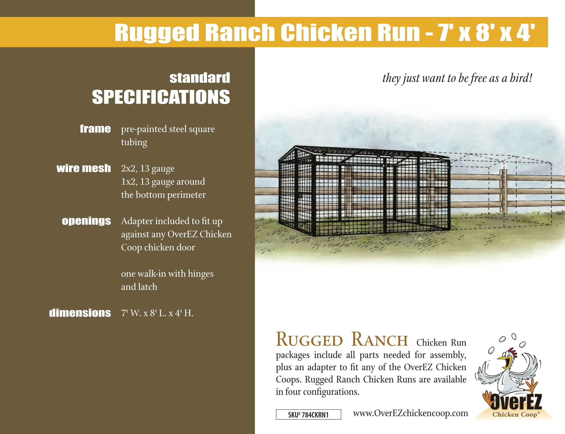 Rugged Ranch Chicken Run 7x8x4 Spec Sheet