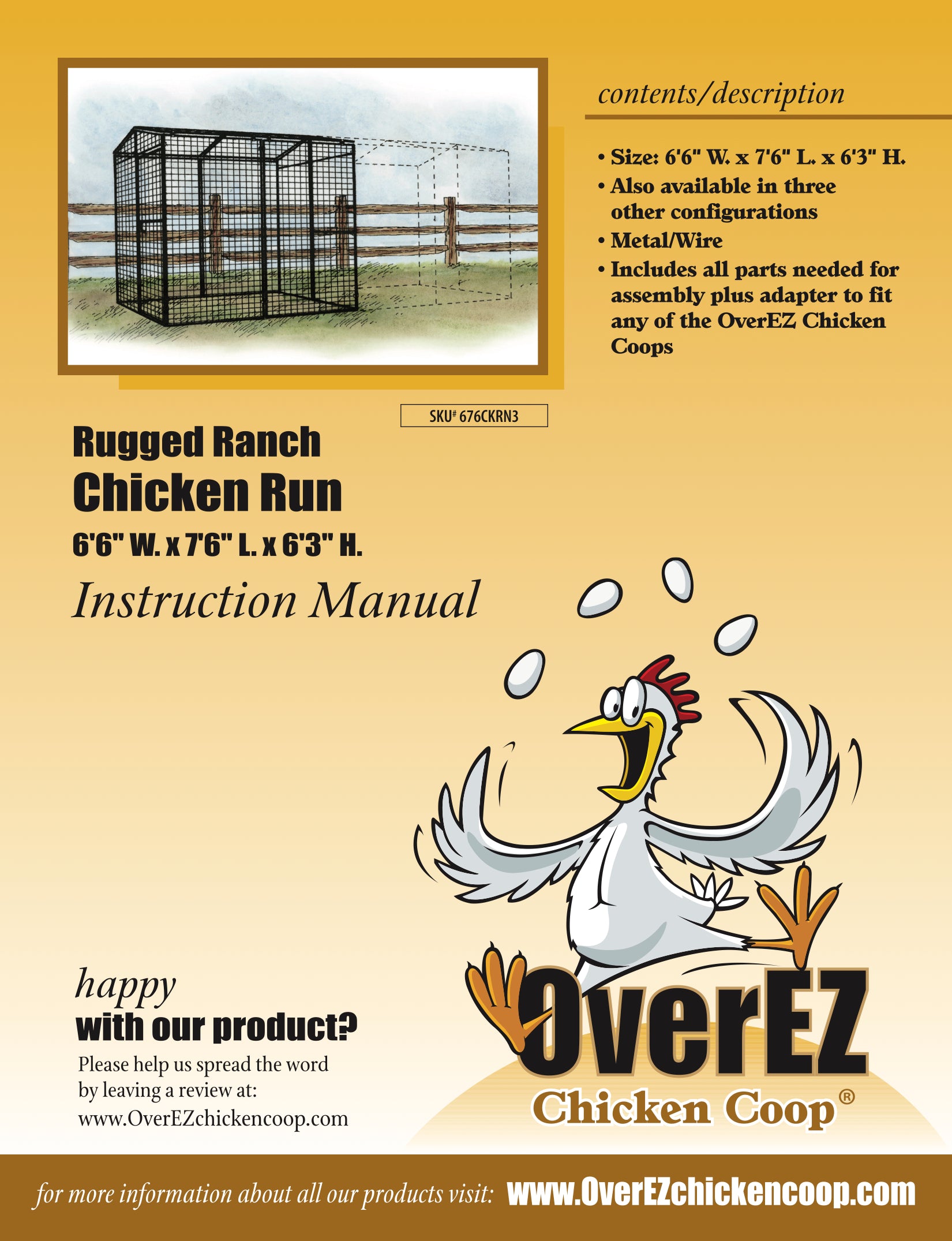 Rugged Ranch Chicken Run 6'6"x7'6"x6'3" Instructions