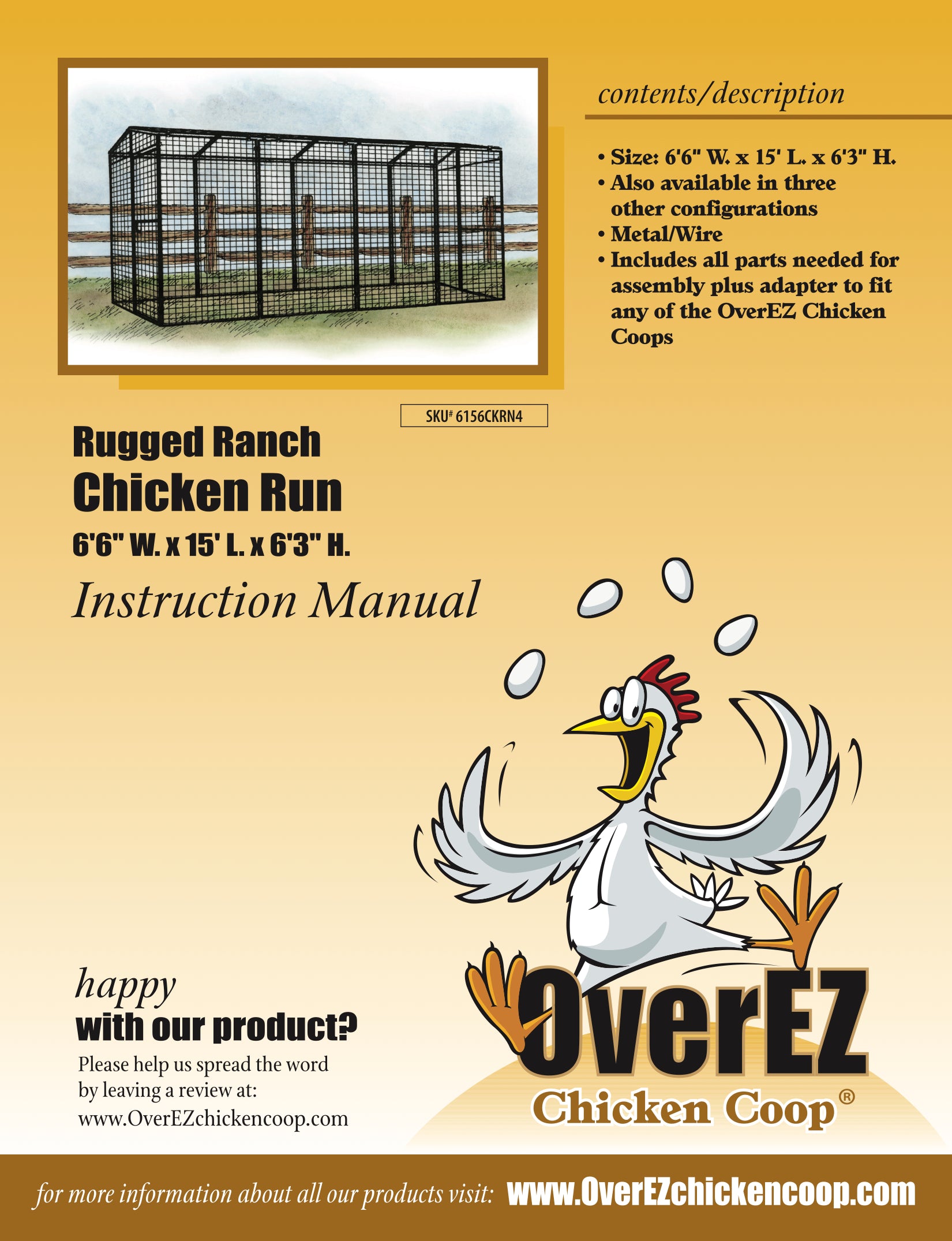 Rugged Ranch Chicken Run 6'6"x15'x6'3" Instructions