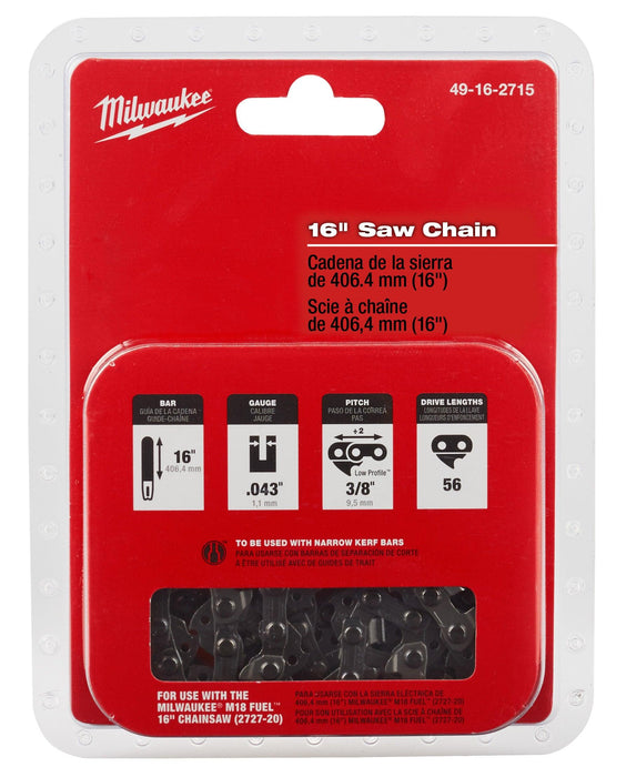 Milwaukee 16 in. Replacement Chainsaw Chain, Model 49-16-2715 - Orka