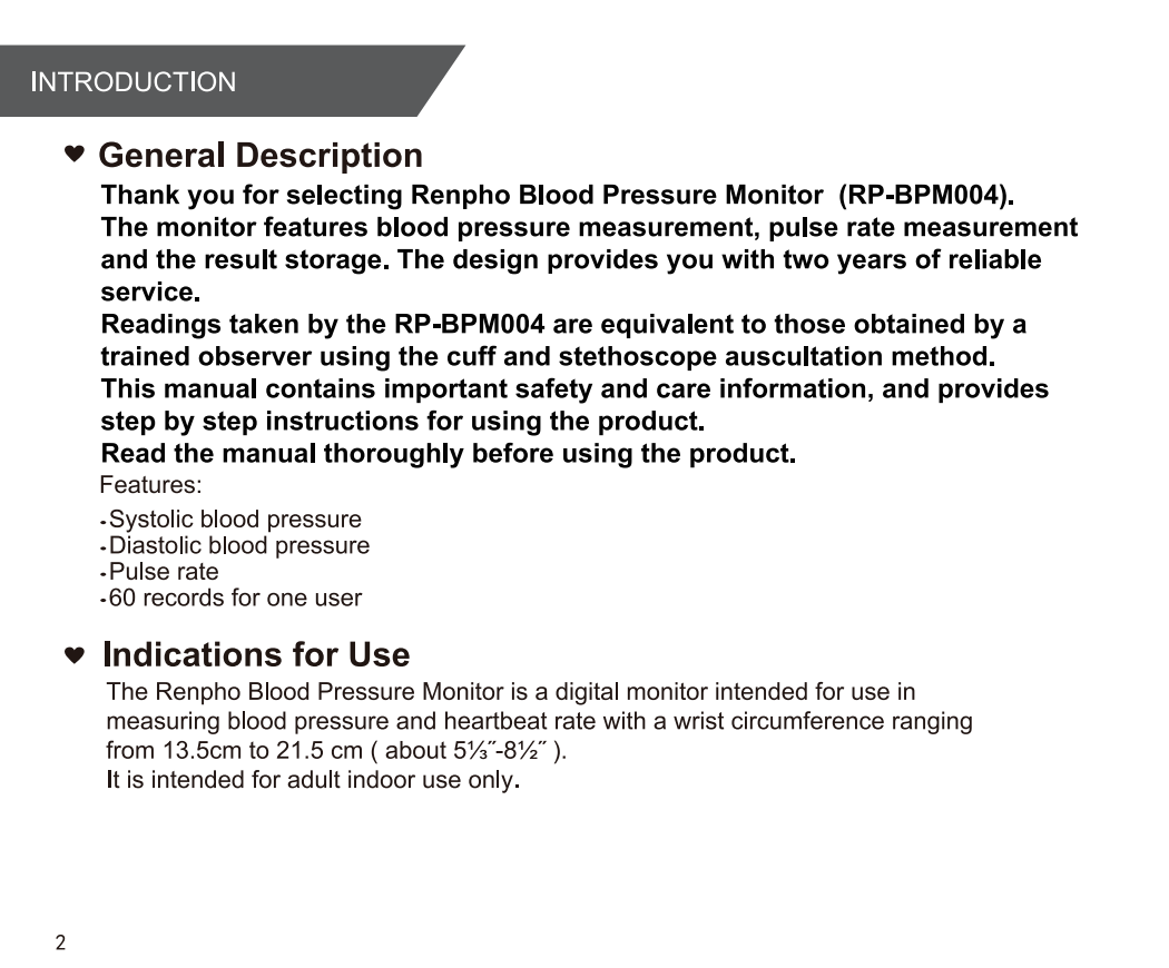 User Manual for RENPHO Wrist Blood Pressure Monitor RP-BPM004 – RENPHO US