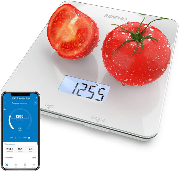 RENPHO Bluetooth Food Scale with App, Digital Smart Kitchen Scale, Glass,  White 