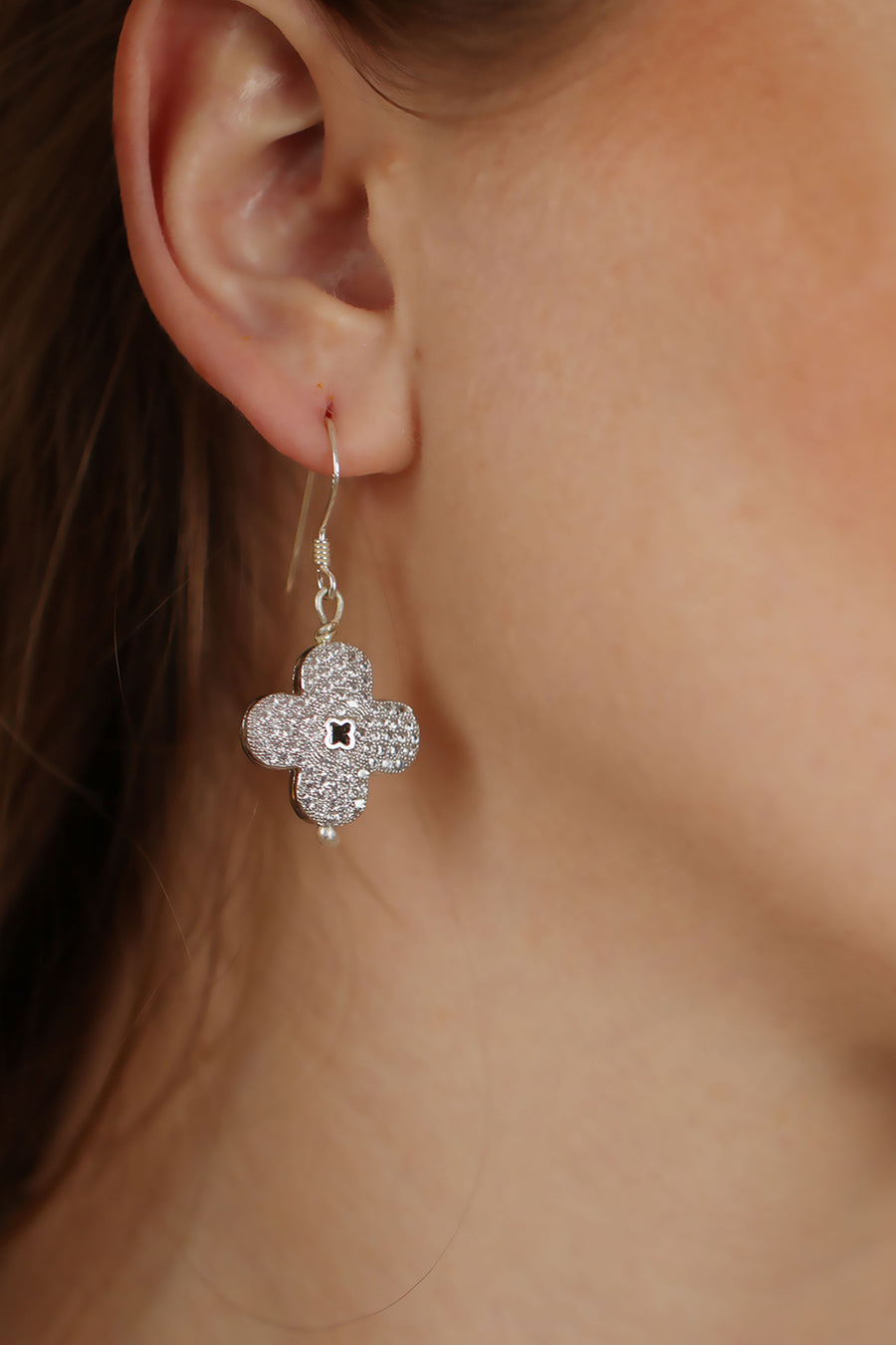 Floral Cubic Zirconia Dangle Earrings Silver Lifestyle