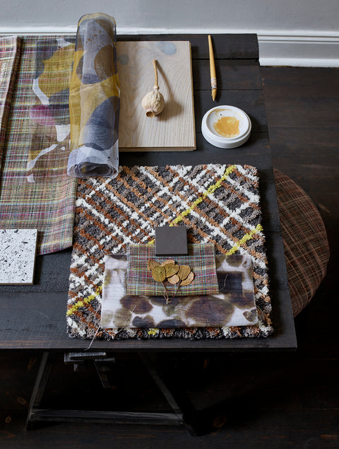 Textiles on the table at Studio Maria Löw