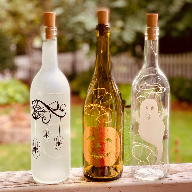 Fall & Halloween Wine Bottle Decorations With Or Without String Lights –  Wine Wicks & Gifts