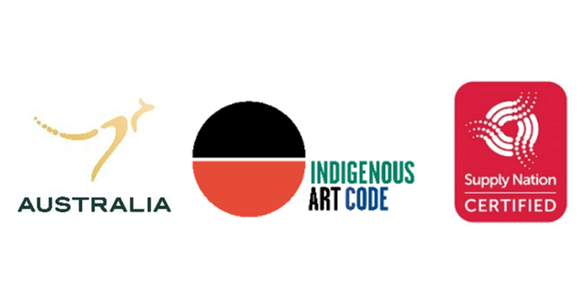 PROUDLY AUSTRALIAN OWNED, INDIGENOUS BUSINESS, INDIGENOUS ART CODE, AUTHENTIC, ETHICAL