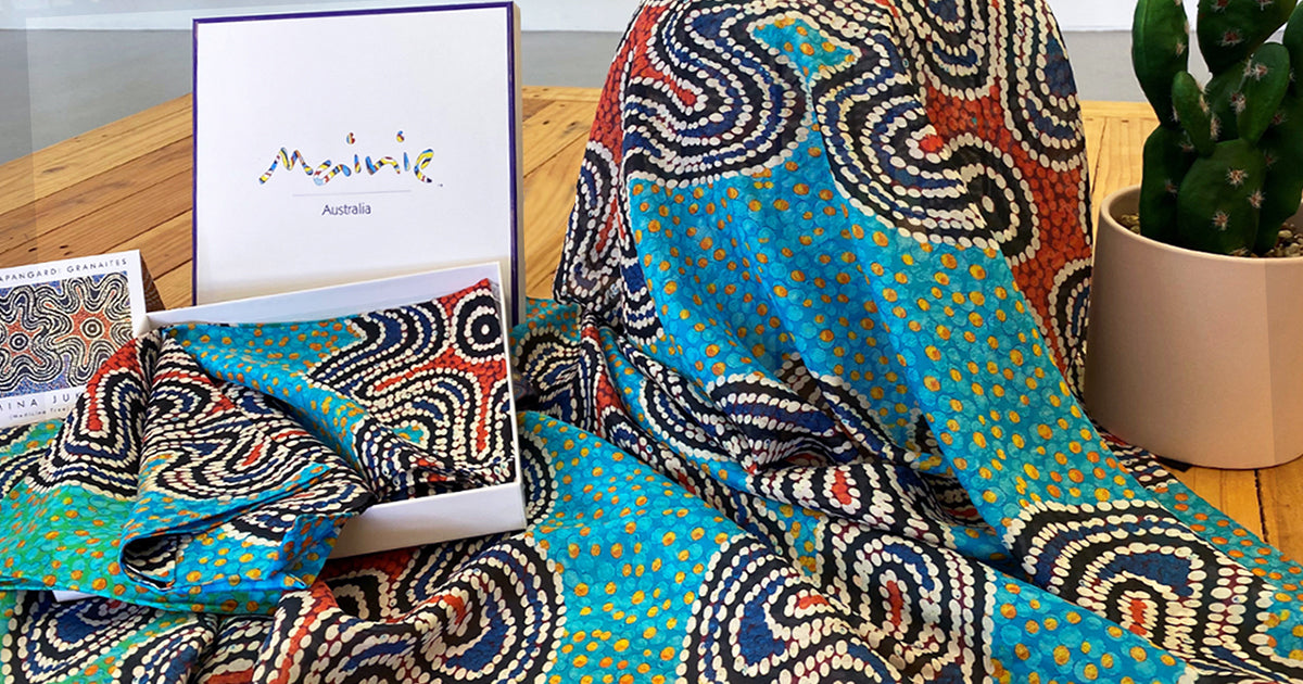 mainie australia gift boxed scarf aboriginal art australian indigenous design