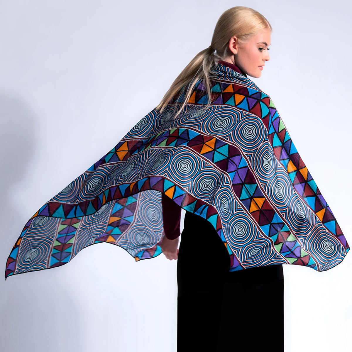 Aboriginal art, ethical fashion, Australian Merino wool scarf