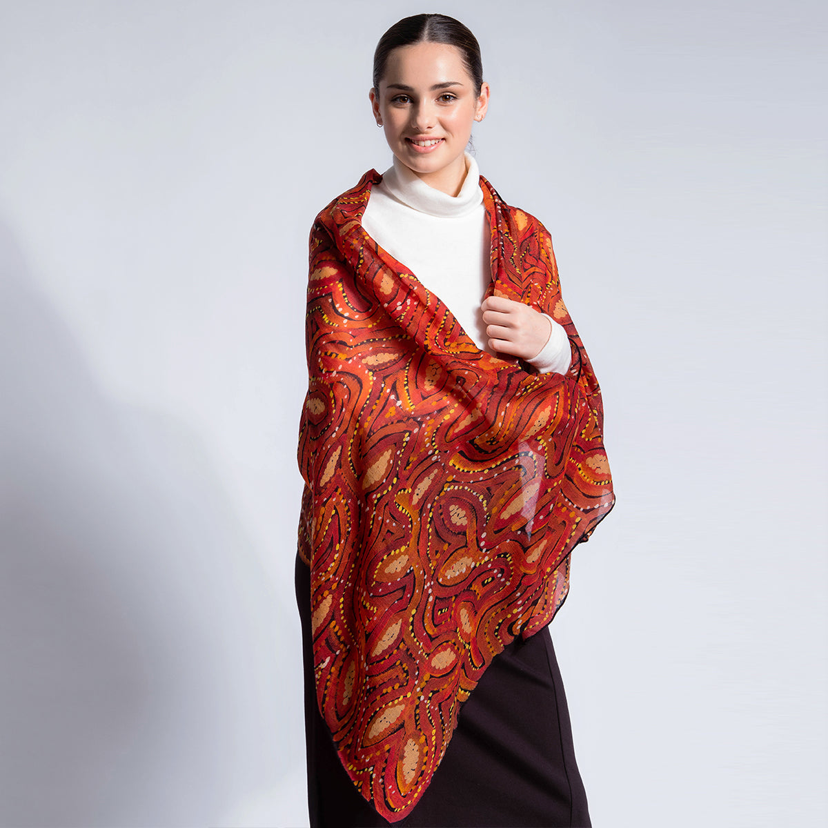 Aboriginal art, ethical fashion, Australian Merino wool scarf