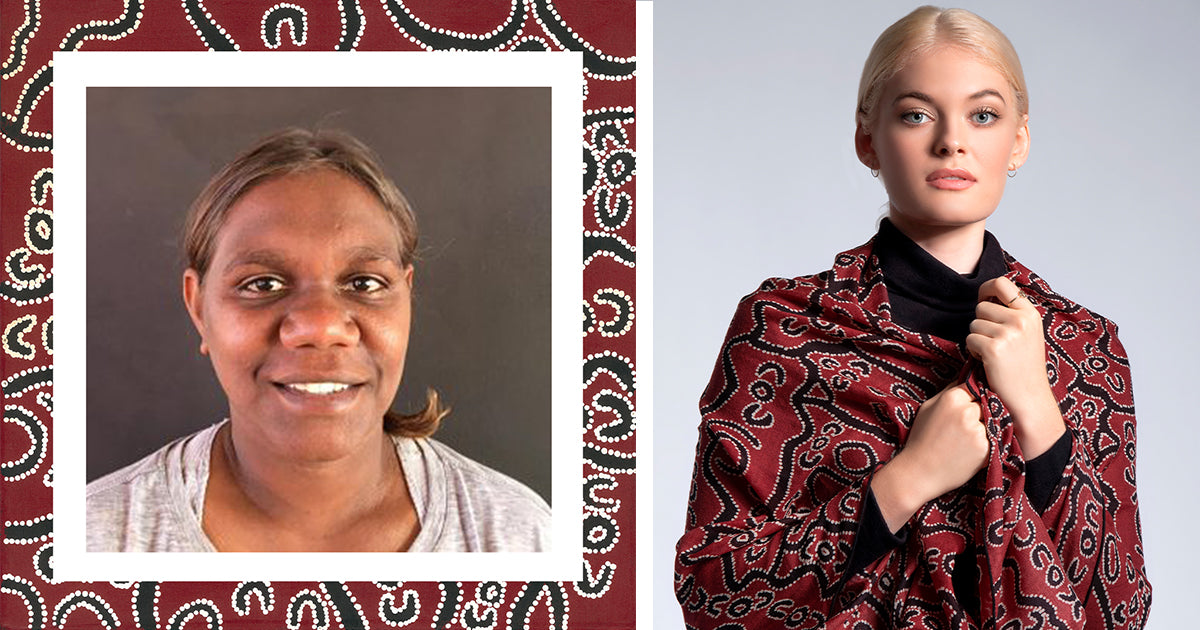 Nicole Napaljarri Stevens aboriginal art ethical australian luxury fashion merino wool scarf indigenous women artists