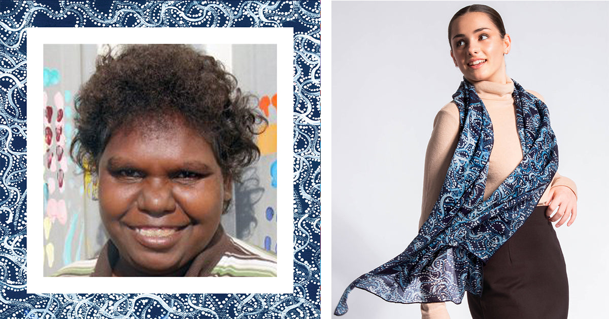 geraldine napangardi granites aboriginal art ethical australian luxury fashion merino wool scarf indigenous women artists