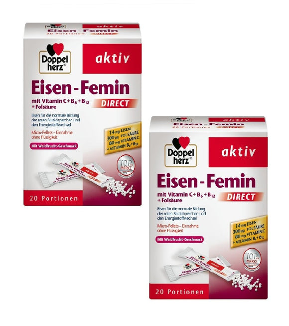 2x Pack DoppelHerz Active Iron-Femin with Vitamin C+B6+B12+Folic Acid - Eurodeal.shop