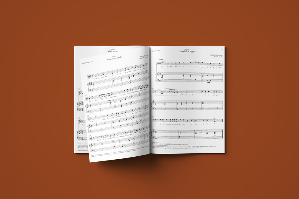 The Royal Conservatory of Music Vocalises 9–10, Volume 2 book interior with a dark orange background