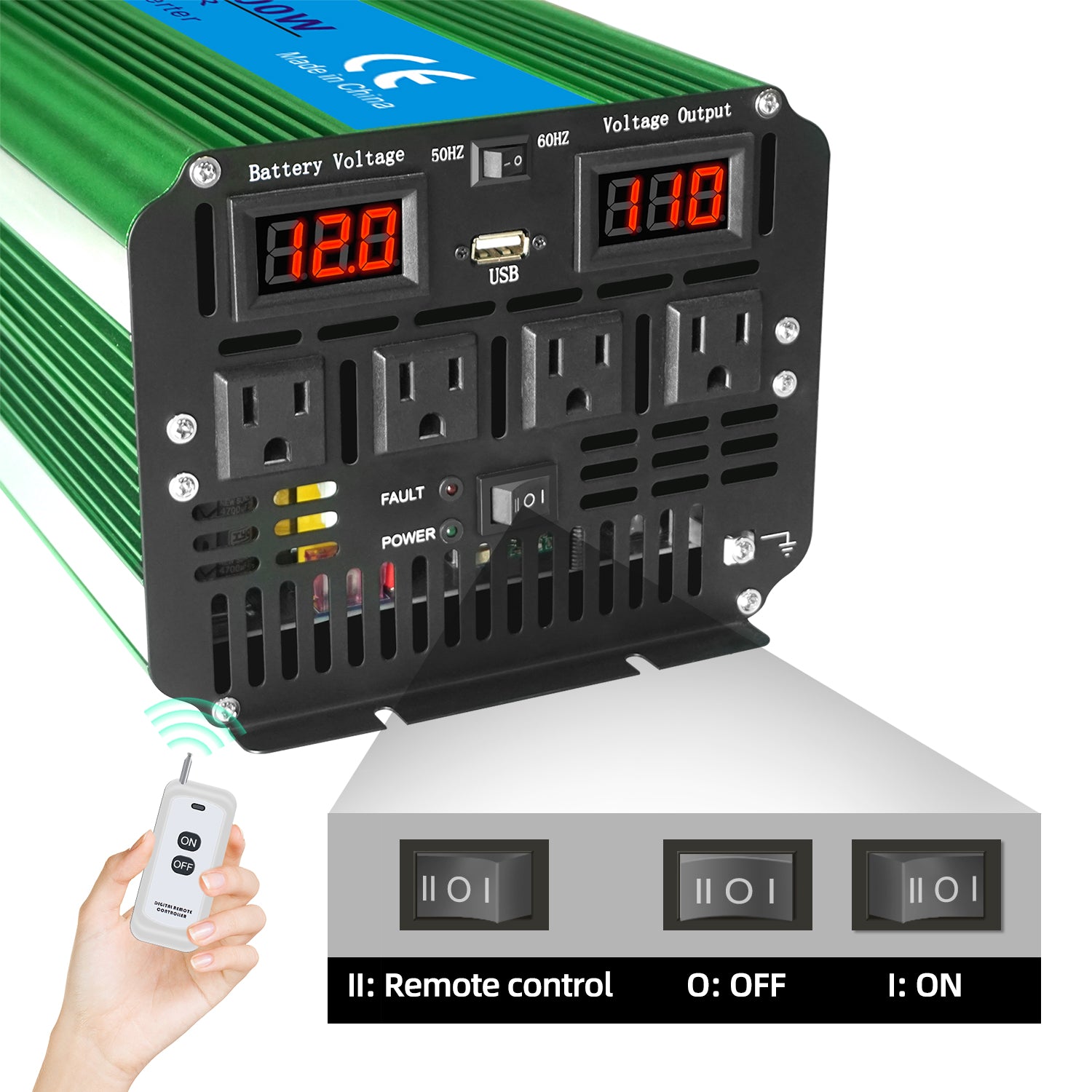 LVYUAN 8000 Watts Peak 4000 Watts Pure Sine Wave Power Inverter DC 12V to  AC 110V 120V Converter Remote Control LED Display 