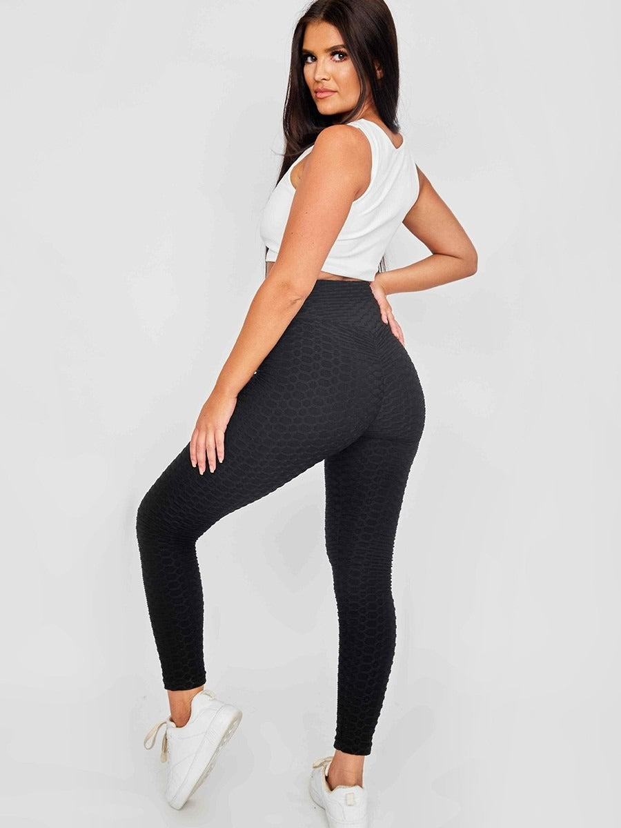 SEASUM Push Up Leggings Honeycomb Textured Ruched Tummy Control Leggings