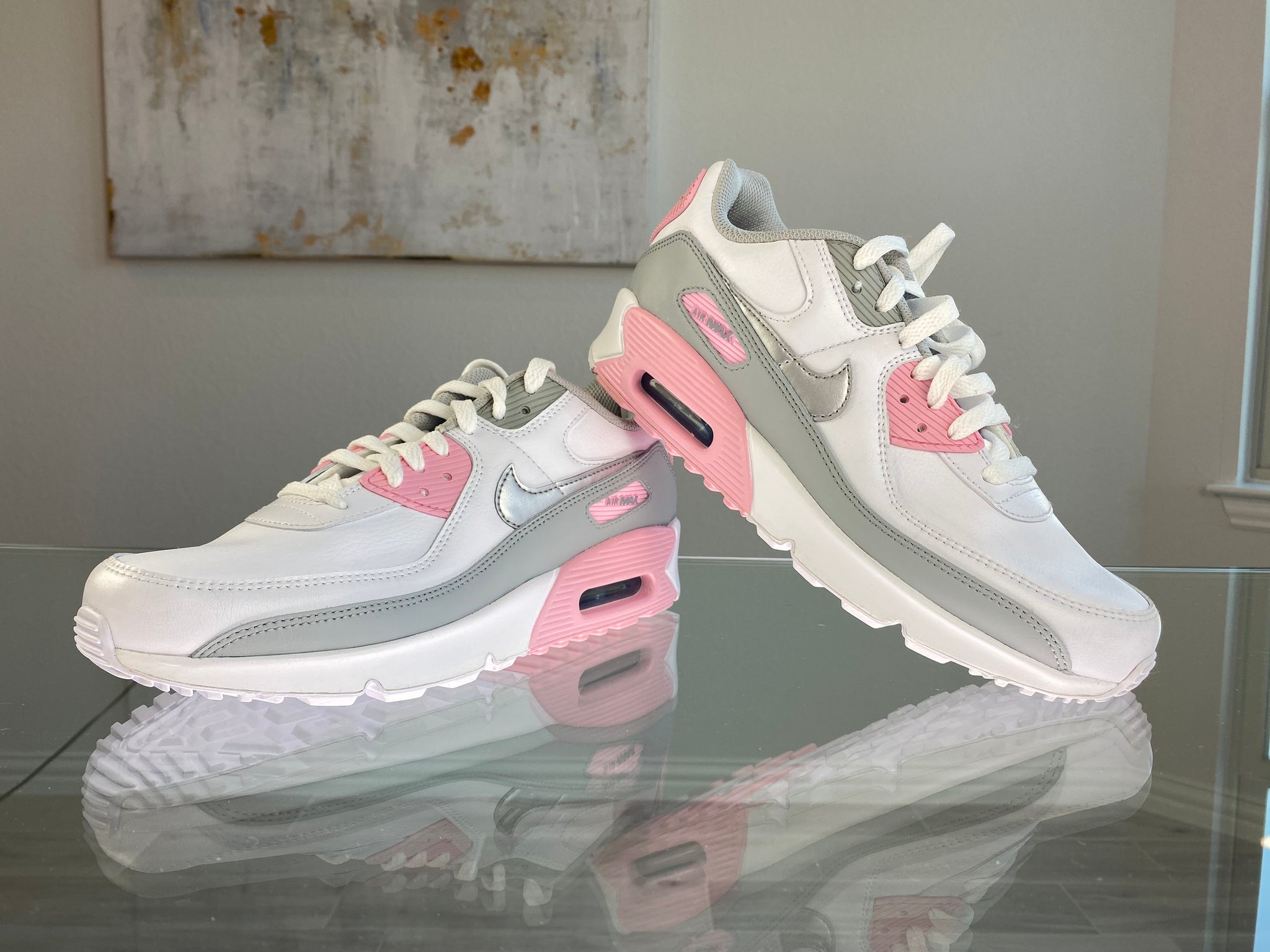 pink white and grey nike air max