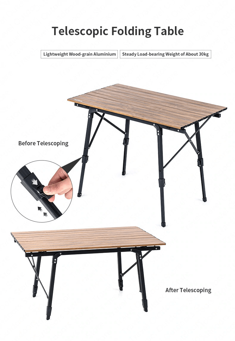 Table | Portable Telescopic Folding Table | Woody Grain | Camping Gear ...