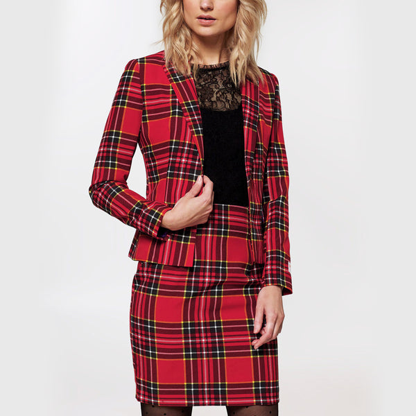 red jacket and skirt set