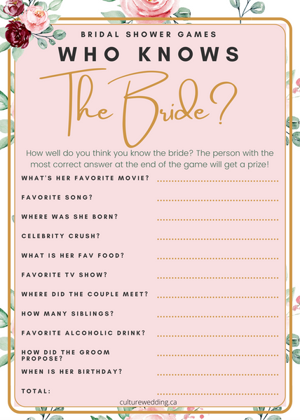 Who Knows The Bride To Be Best Bridal Shower Game 5 Designs Culture Weddings Printable Store