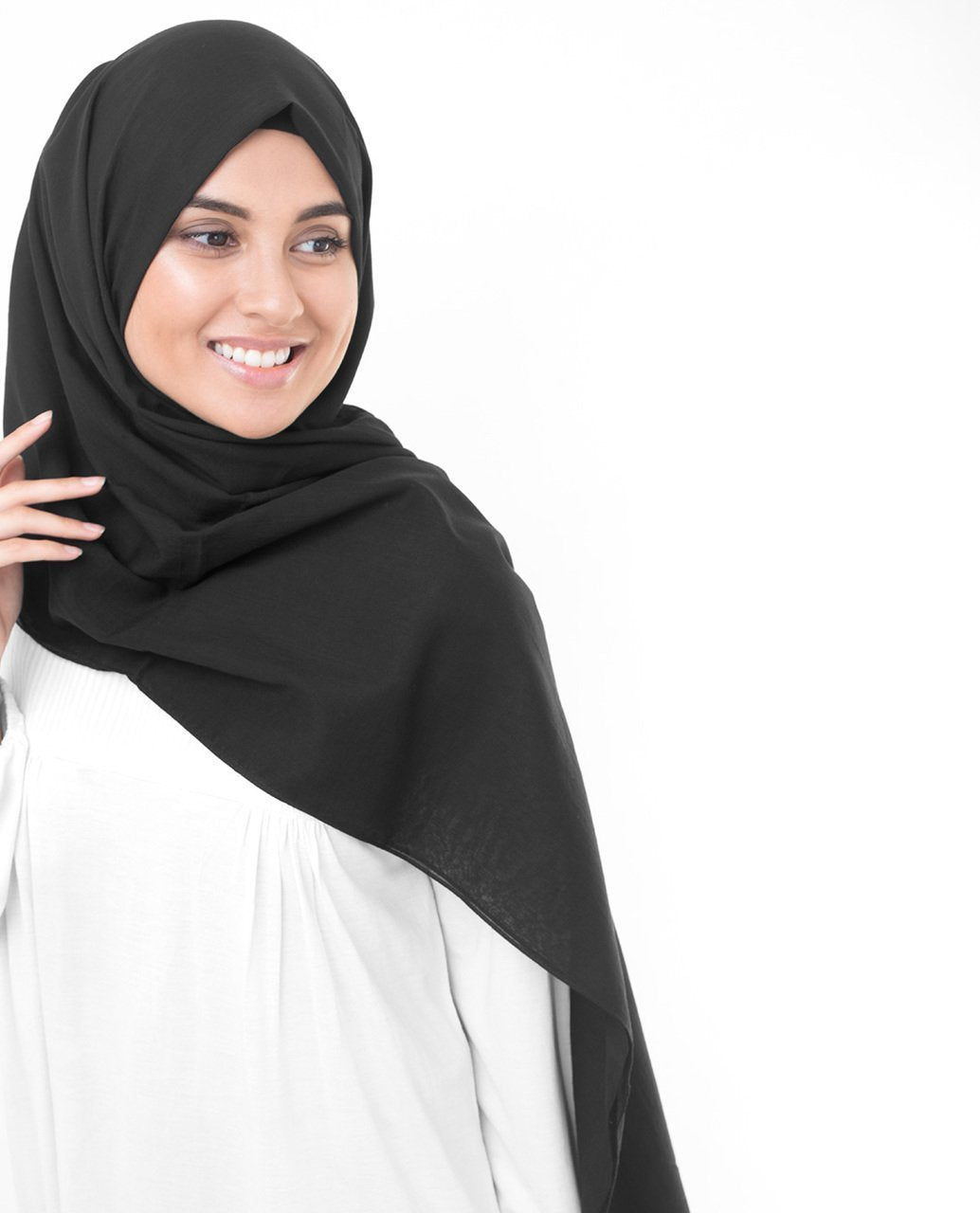 Jet Black Cotton Voile Hijab Scarf - MeHijabi.com