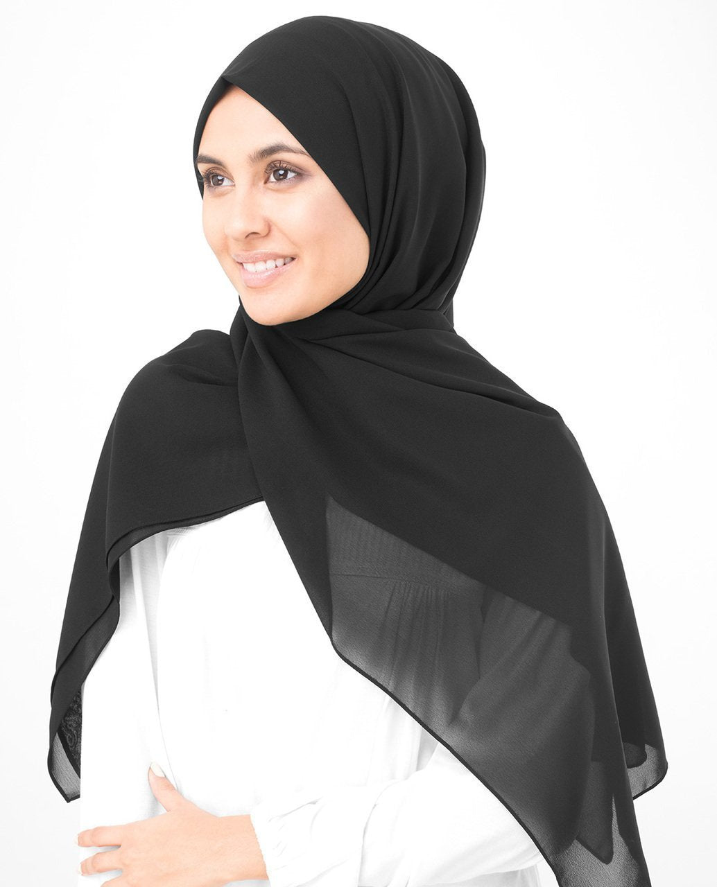 Jet Black Georgette Hijab Scarf - MeHijabi.com