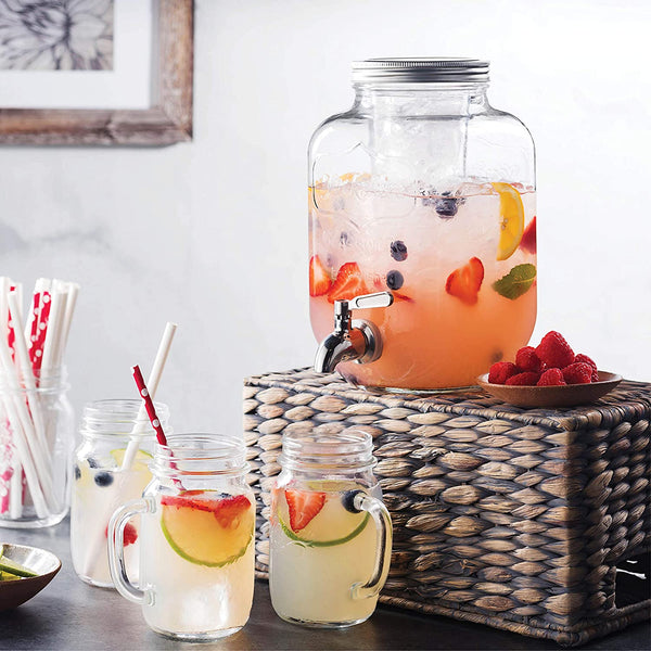 The Best Seller Mason Jar Glass Beverage Dispenser. Great fruit infuser for party and outdoor events. Leak proof with stainless steel spigot. Buy Now | Party Drink Dispensers Reviews for Best Price On Sale | Ships to USA Canada Worldwide Global Shipping | Purchase Order Amazon Best Buy Walmart Ebay Home Depot