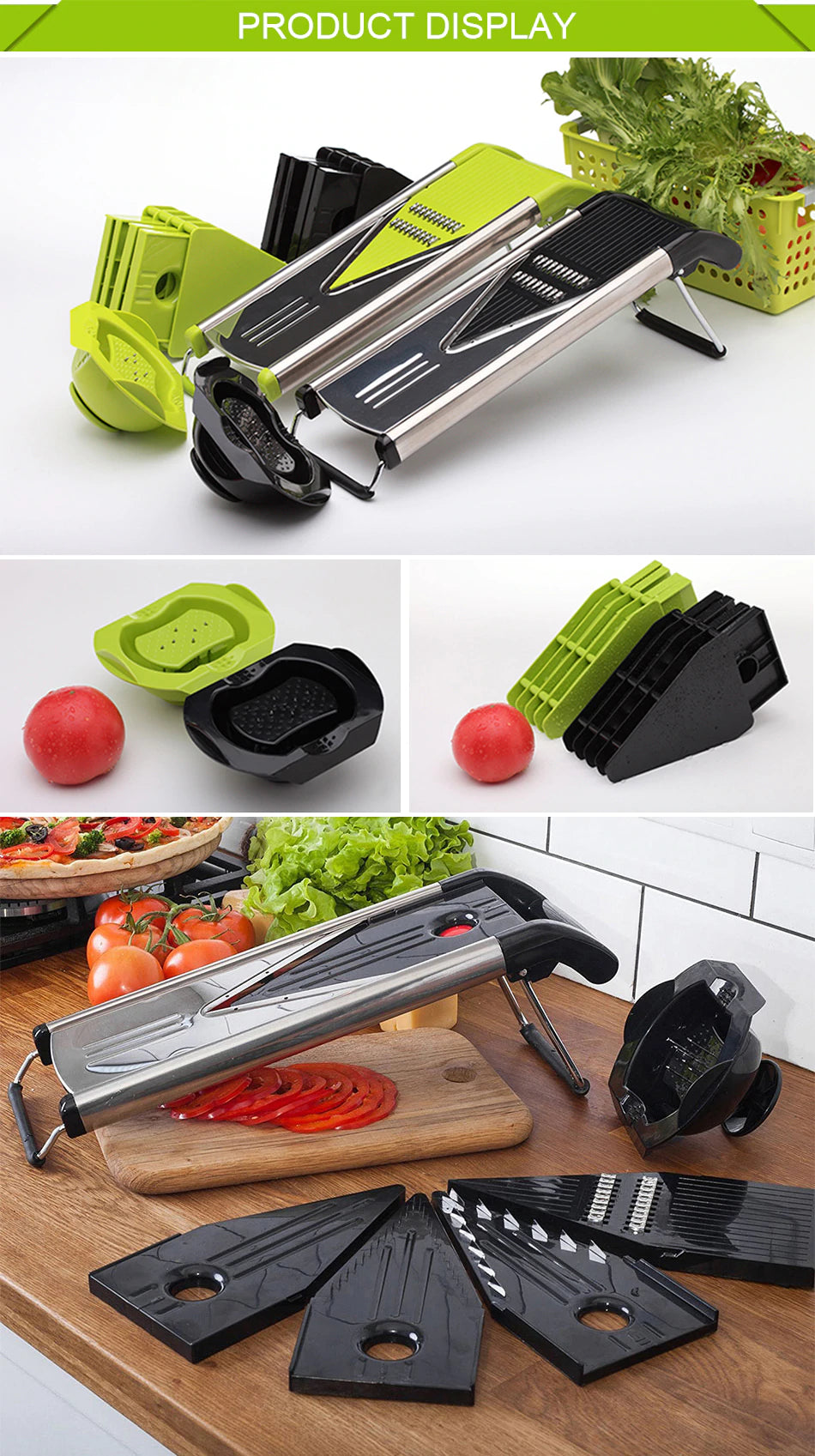 2019 German 304 Stainless Steel V Blades Multi Function Vegetable Cutter & Mandoline Slicer Adjustable Blades Onion Fruits Fries Tomato Cucumber Cheese Potato Fry Carrot Veggie Machine | Best Quality Mandoline Shredder| Vegetable Chopper Grater Salad Potato Chip Maker | Thin Thick Coarse Wave Strips Julienne Cut