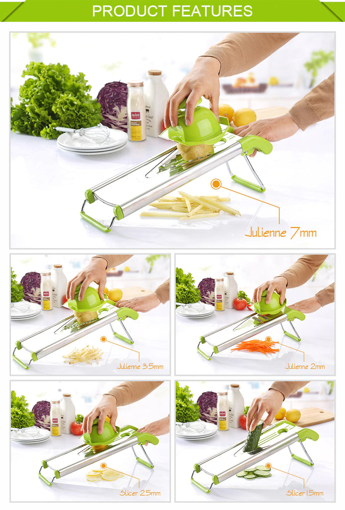 2019 German 304 Stainless Steel V Blades Multi Function Vegetable Cutter & Mandoline Slicer Adjustable Blades Onion Fruits Fries Tomato Cucumber Cheese Potato Fry Carrot Veggie Machine | Best Quality Mandoline Shredder| Vegetable Chopper Grater Salad Potato Chip Maker | Thin Thick Coarse Wave Strips Julienne Cut