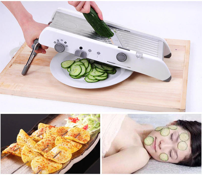 Professional Heavy Duty Manual Multi Function Vegetable Cutter & Mandoline Slicer Adjustable 304 Stainless Steel Blades | Onion Potato Fry Carrot Veggie Machine Buy Order Purchase For Sale Best Price Review Online