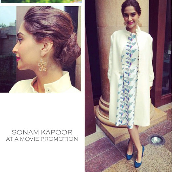 Golden 5 Petal Flower Earrings worn by Sonam Kapoor