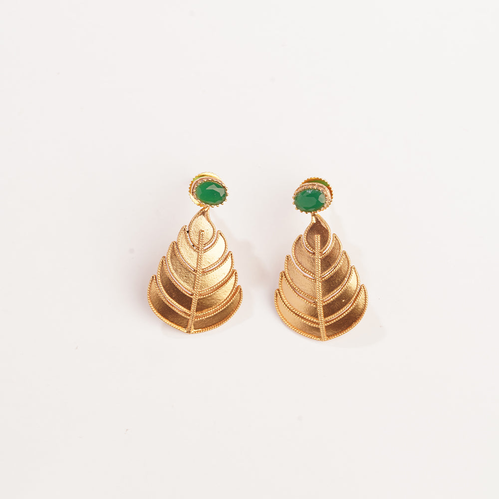 GOLD GREEN XTL AND BIG LEAF EARRING