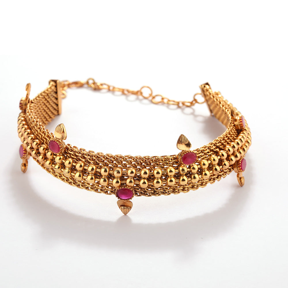GOLD PLATED BALL CHAIN CHOKER WITH  PINK Crystals